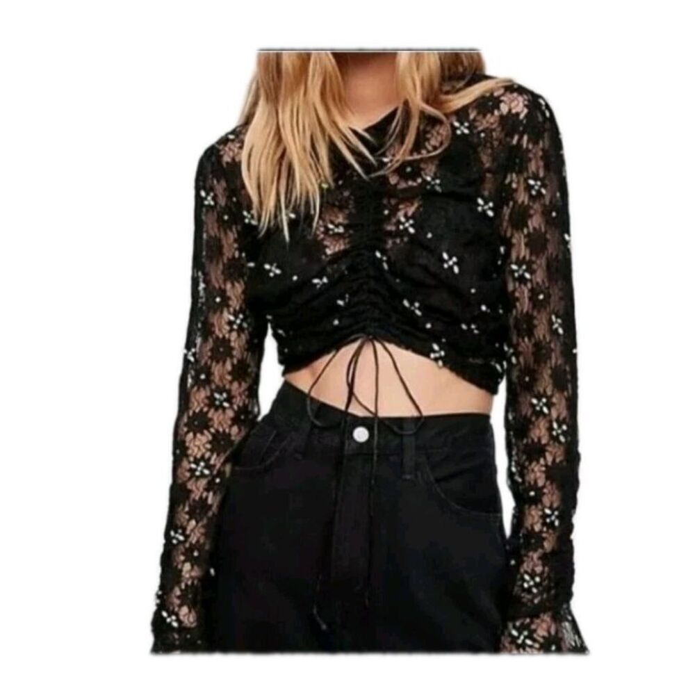 Free People Long Lace Rhinestone Shirt L